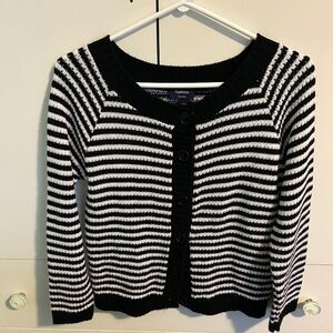 Vintage Reitmans Striped Knit Cardigan Black White Small